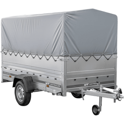 Lichte aanhangwagen op veren 264x125 UNITRAILER GARDEN 264/R KIPP met BIS zijwanden, H-800 frame en grijze afdekking