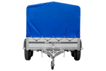 Tweeassige aanhanger met aluminium zijwanden 264x125 Unitrailer Garden 264/2 KIPP ALU met H-800 frame en blauwe afdekking