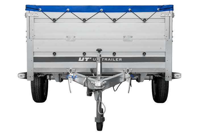 Enkelassige aanhanger met aluminium zijwanden 264x125 Unitrailer Garden 264 KIPP ALU met BIS-zijwanden, H-0 frame en blauwe afdekking