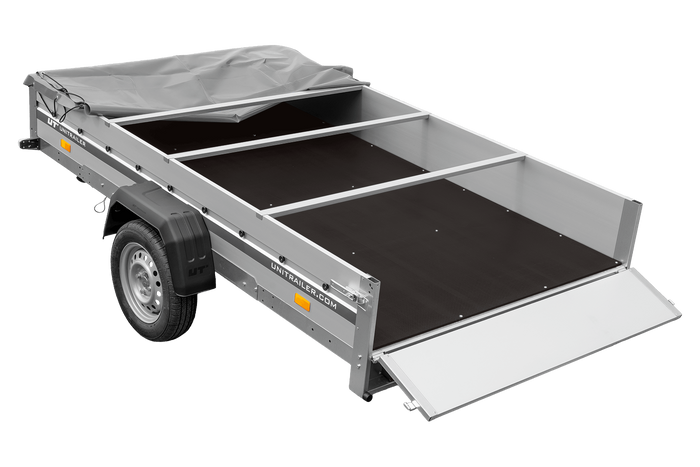 Autoaanhanger met aluminium zijwanden 264x150 Unitrailer Garden 265 KIPP ALU met H-0 frame en grijze afdekking