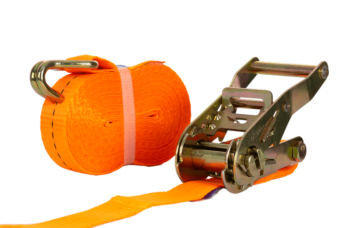 Set van vier UNITRAILER 8m/25mm/1t oranje transportbanden met spaninrichting