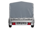 Enkelassige aanhanger op veren met aluminium zijwanden 230x125 Unitrailer Garden 230/R KIPP ALU met H-800 frame en grijze afdekking