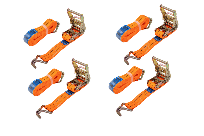 Set van vier UNITRAILER 4m/35mm/2t oranje transportbanden met spaninrichting