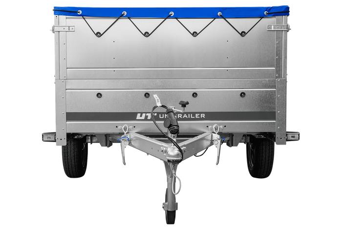 Enkelassige aanhangwagen op veren 264x125 UNITRAILER GARDEN 264/R KIPP met BIS zijwanden, H-0 frame en blauw dekzeil