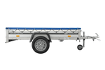 Enkelassige aanhanger met aluminium zijwanden 230x125 Unitrailer Garden 230 KIPP ALU met H-0 frame en blauwe afdekking