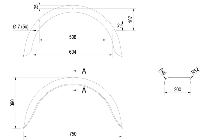  DE HAAN HR 2075 set van twee spatborden 14-15 inch 750x200 mm voor aanhanger 