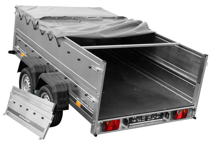 Tweeassige aanhanger 264x150 UNITRAILER GARDEN 265/2 KIPP met BIS-zijwanden, H-0 frame en grijze afdekking