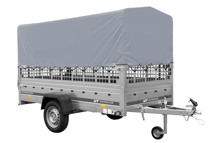Autoaanhanger 264x125 UNITRAILER GARDEN 264 KIPP met gaaswanden, H-800 frame en grijze kap