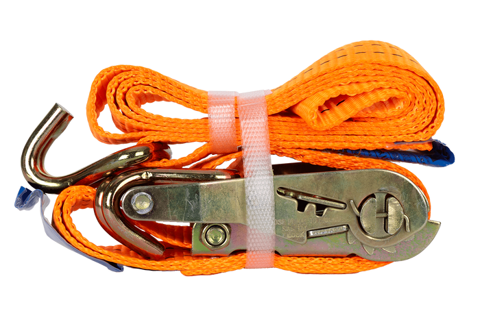 Set van vier UNITRAILER 2m/35mm/2t oranje transportbanden met spaninrichting