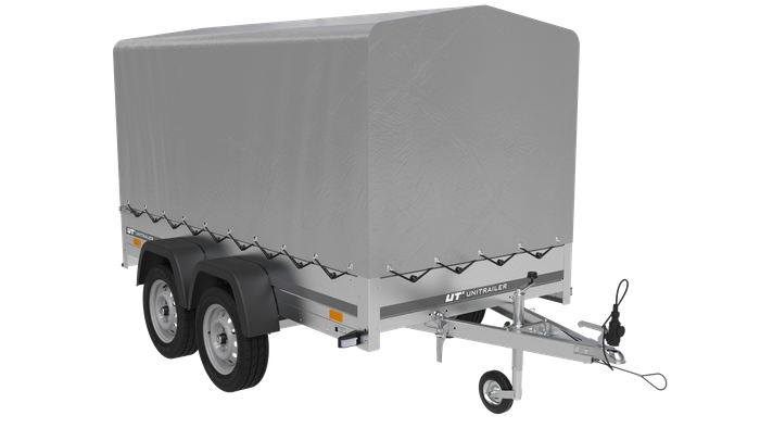 Tweeassige aanhanger 264x125 UNITRAILER GARDEN 264/2 KIPP met H-1100 frame en grijs dekzeil