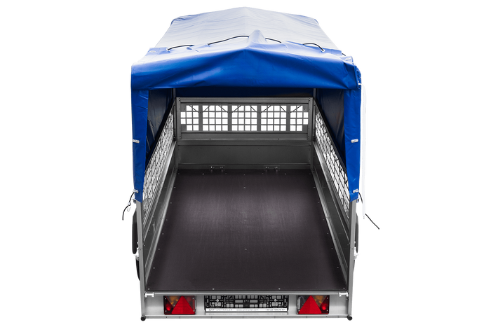 Lichte aanhangwagen 264x125 UNITRAILER GARDEN 264 KIPP met gaaswanden, H-800 frame en blauwe kap