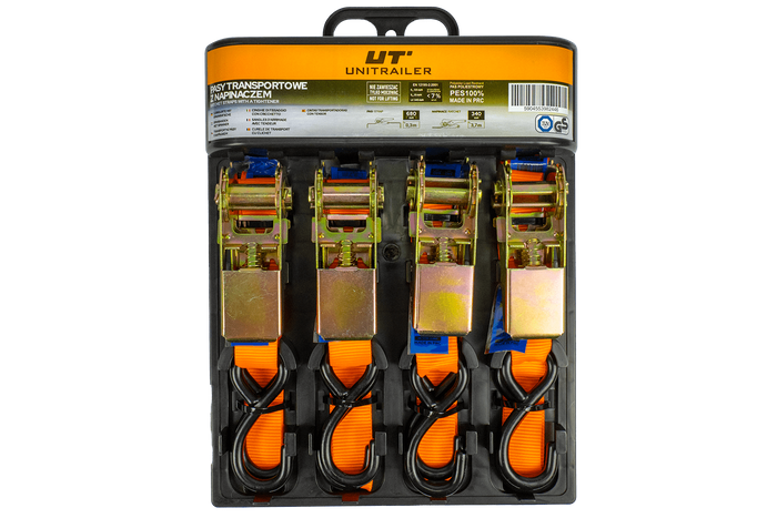 Set van vier UNITRAILER transportbanden met spaninrichting 4m/25mm/0,68t oranje