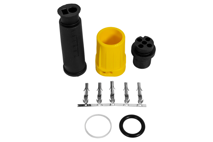 MANTES waterdichte connector voor achterlichten van aanhangers, bajonetsluiting, 5-pins, geel, links