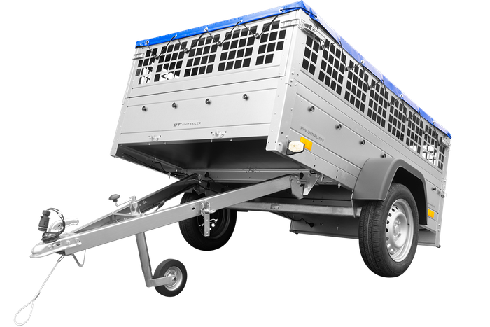 Garden trailer 201 kipp met steunwiel, gaaszijden, frame h-0 en blauwe deksel