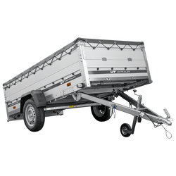 Enkelassige aanhanger met aluminium zijwanden 264x125 Unitrailer Garden 264 KIPP ALU met BIS-zijwanden, H-0 frame en grijze afdekking