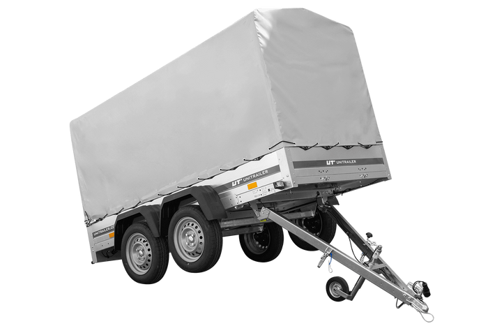 Tweeassige aanhanger 264x125 UNITRAILER GARDEN 264/2 KIPP met H-1100 frame en grijze huif