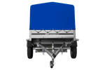 Enkelassige aanhanger met aluminium zijwanden 200x125 Unitrailer Garden 201 KIPP ALU met H-800 frame en blauwe afdekking