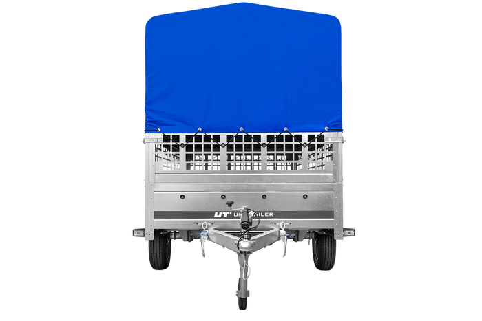 Lichte aanhangwagen 264x125 UNITRAILER GARDEN 264 KIPP met gaaswanden, H-800 frame en blauwe kap