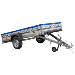 Autoaanhanger met aluminium zijwanden 264x125 Unitrailer Garden 264 KIPP ALU met H-0 frame en blauwe afdekking