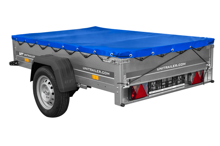Autoaanhangwagen op veren 200x125 UNITRAILER GARDEN 201/R KIPP met H-0 frame en blauwe afdekking