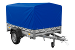 Autoaanhanger op veren met aluminium zijwanden 200x125 Unitrailer Garden 201/R KIPP ALU met H-800 frame en blauwe afdekking