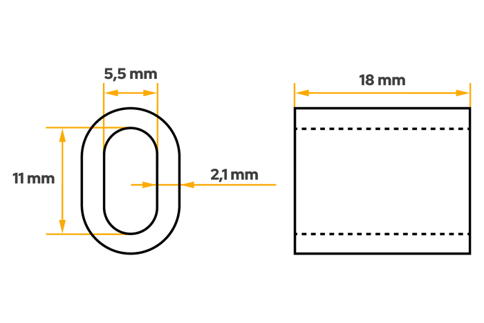 Aluminium connector voor DROMET ZLA.5 touwen, huls voor 5mm touwen