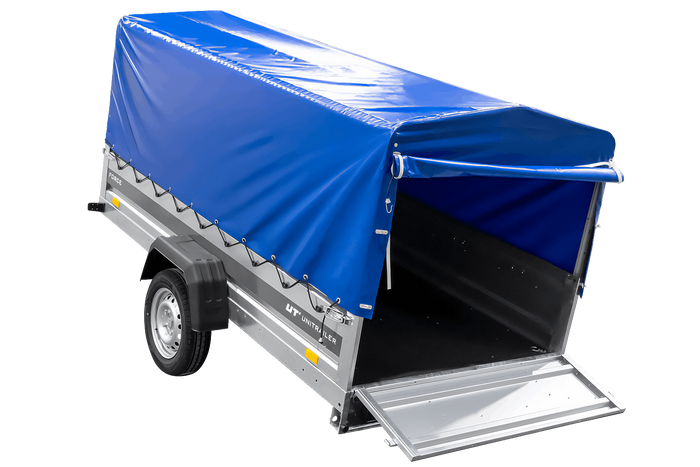 Autotrailer 264x125 UNITRAILER FORCE 264 KIPP met H-800 frame en blauwe hoes