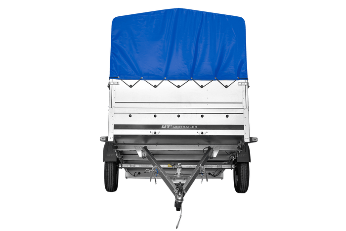 Eenassige aanhangwagen 264x150 UNITRAILER GARDEN 265 KIPP met opzetborden H-800 frame en blauwe huif