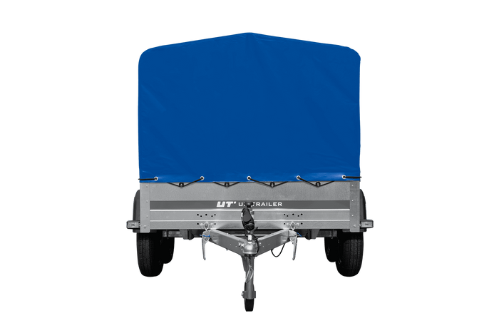 Twee-assige aanhanger 264x125 UNITRAILER GARDEN 264/2 KIPP met H-800 frame en blauwe afdekking