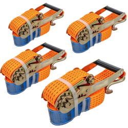 Set van vier UNITRAILER 4m/50mm/5t oranje transportbanden met spaninrichting