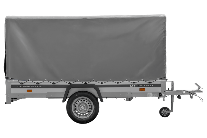 Autoaanhanger met aluminium zijwanden 264x125 Unitrailer Garden 264 KIPP ALU met H-1100 frame en grijze afdekking