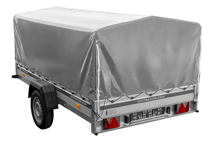 Enkelassige aanhanger met aluminium zijwanden 264x150 Unitrailer Garden 265 KIPP ALU met H-800 frame en grijze afdekking