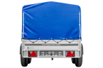 Tweeassige aanhanger met aluminium zijwanden 264x125 Unitrailer Garden 264/2 KIPP ALU met H-800 frame en blauwe afdekking