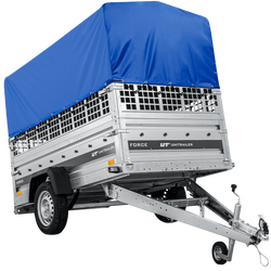 Autotransportaanhanger op veren 230x125 UNITRAILER FORCE 230/R KIPP met gaaswanden, H-800 frame en blauwe hoes