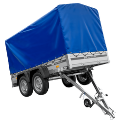 Tweeassige aanhanger met aluminium zijwanden 264x125 Unitrailer Garden 264/2 KIPP ALU met frame H-1100 en blauwe afdekking