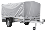 Enkelassige aanhangwagen op veren 264x125 UNITRAILER GARDEN 264/R KIPP met H-800 frame en grijs zeil