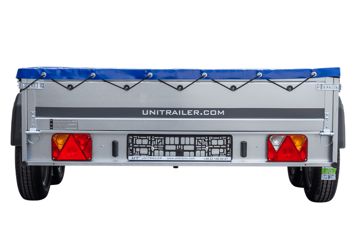 Autoaanhanger 264x150 UNITRAILER GARDEN 265/2 KIPP met H-0 frame en blauwe hoes