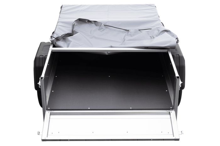 Enkelassige aanhanger 200x106 UNITRAILER GARDEN 200 KIPP met H-0 frame en grijze afdekking