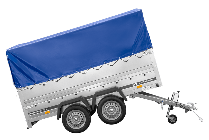 Lichte aanhanger 264x150 UNITRAILER GARDEN 265/2 KIPP met BIS-zijwanden, H-800 frame en blauwe afdekking