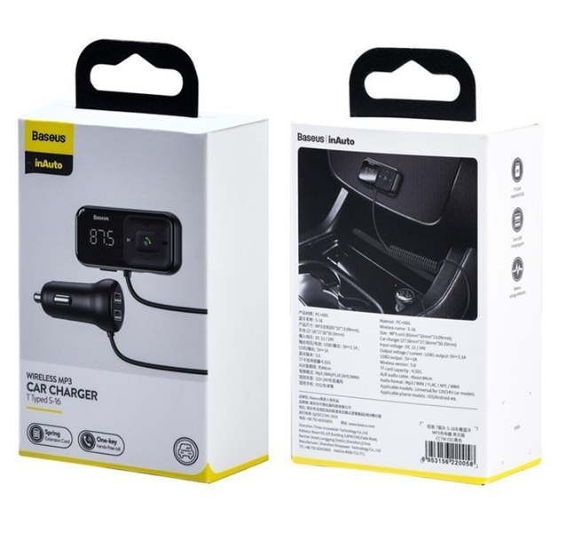 FM-zender BASEUS T type S-16 bluetooth 5.0 MP3 + autolader 2x USB