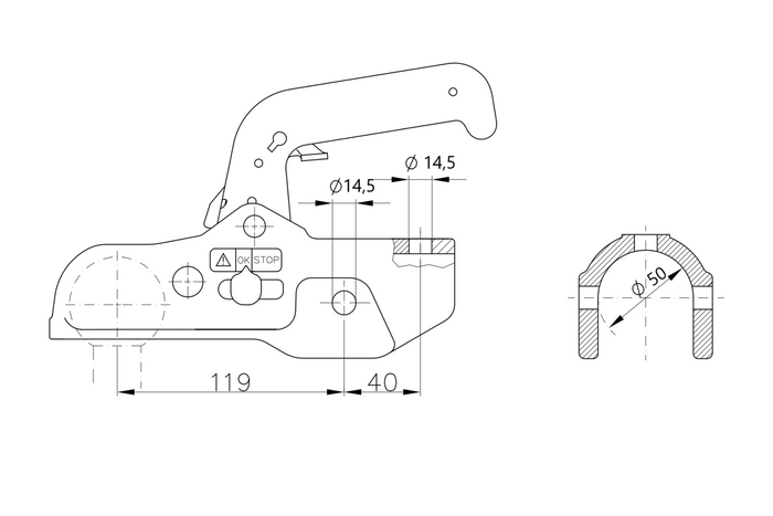 WINTERHOFF WW 350-RB-K1414 kogelkoppeling voor aanhanger van 3500 kg met dissel van 50 mm buis, gietijzer