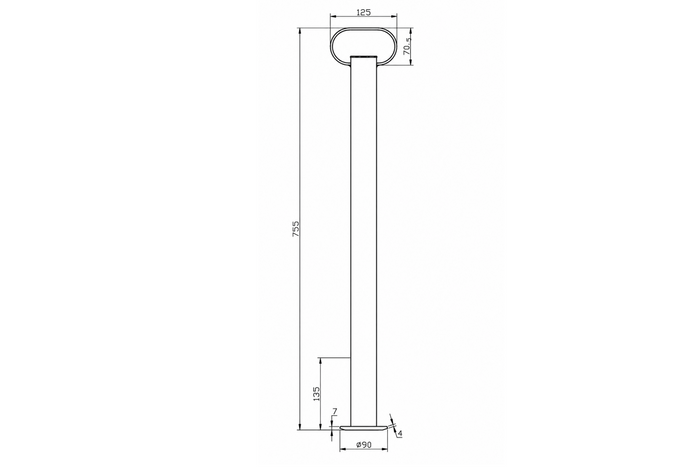 UNITRAILER vaste steun voor 150 kg vlakke aanhanger 48 mm 685 mm