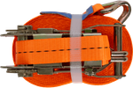 Set van vier UNITRAILER 10m/25mm/1t oranje transportbanden met spaninrichting