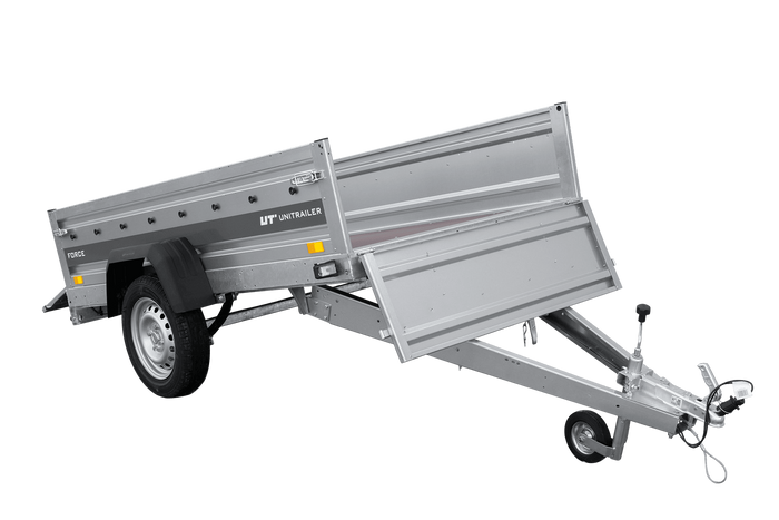 Enkelassige aanhanger 230x125 UNITRAILER FORCE 230 KIPP met H-800 frame en grijze afdekking