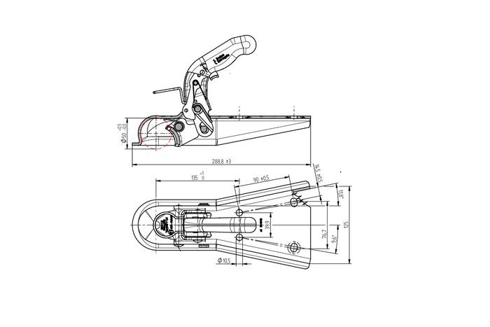 KNOTT 6E0371.001 kogelkoppeling voor een aanhangwagen van 750 kg met een V-vormige dissel