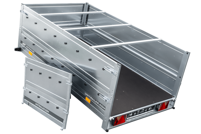 Garden Trailer 230 KIPP met steunwiel, BIS zijwanden, H-0 frame en grijze afdekking