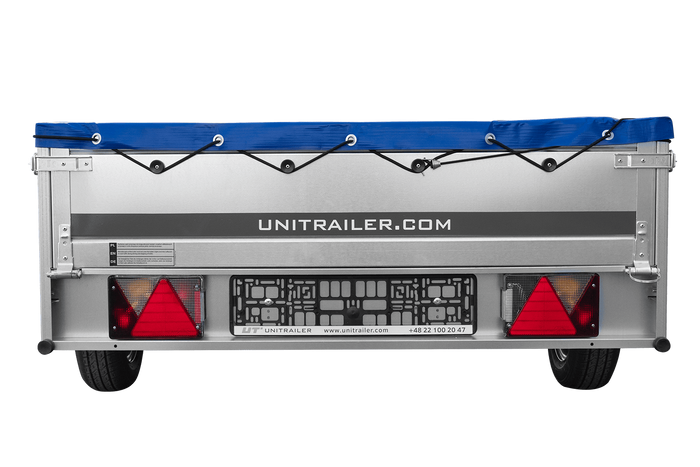 Enkelassige aanhanger 264x125 UNITRAILER GARDEN 264 KIPP met blauw dekzeil