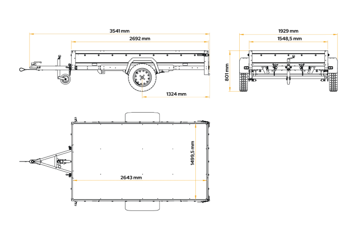 Enkelassige aanhanger op veren 264x150 UNITRAILER GARDEN 265/R KIPP met H-800 frame en blauwe afdekking