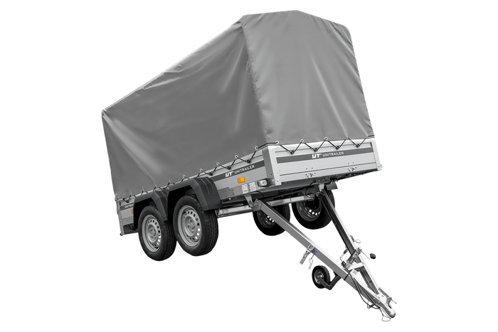 Tweeassige aanhanger met aluminium zijwanden 264x125 Unitrailer Garden 264/2 KIPP ALU met frame H-1100 en grijze afdekking
