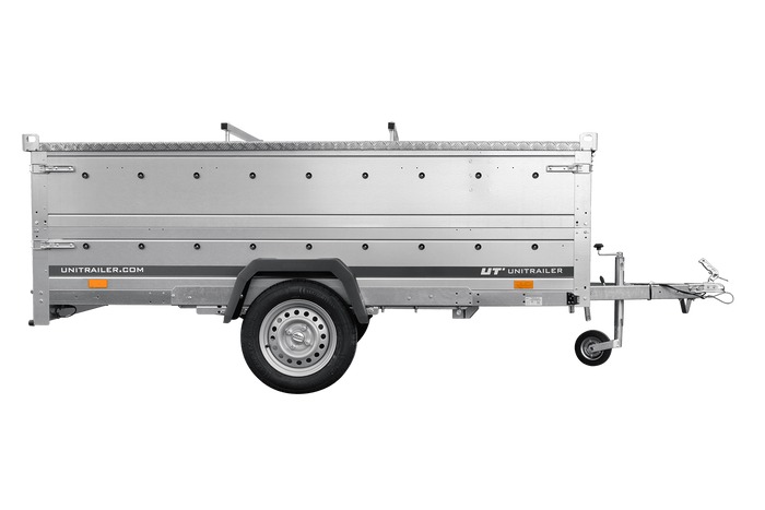 Enkelassige aanhangwagen op veren 264x125 UNITRAILER GARDEN 264/R KIPP met BIS zijwanden en aluminium afdekplaat